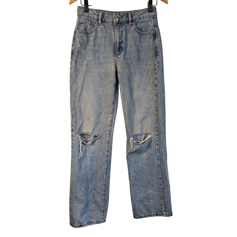😀 Garage Denim 90s Straight Light Wash Distressed High Rise Jeans Size‎ 3 Blue